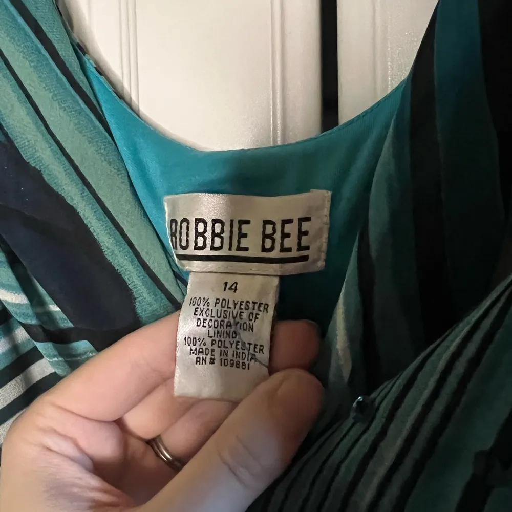 Vintage Robbie Bee Teal Abstract Chiffon Occasion Dress Size 14 - Image 11