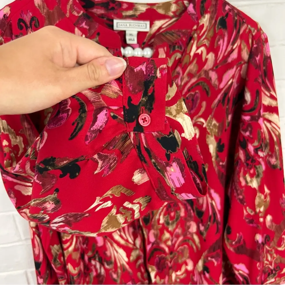 Dana Buchman Red Multi Patterned Colorful Blouse Top Sizd XL - Image 6