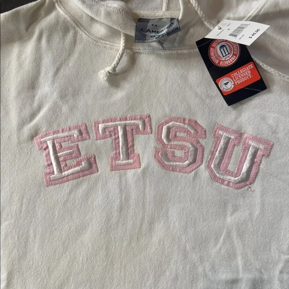 Women’s White Embroidered ‘ETSU’ Hoodie East Tennessee State University Size M - Image 7