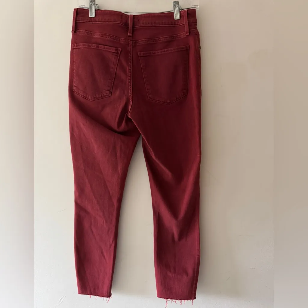 Abercrombie & Fitch Simone High Rise Ankle Jeans Raw Hem Skinny Burgundy Red - Image 3