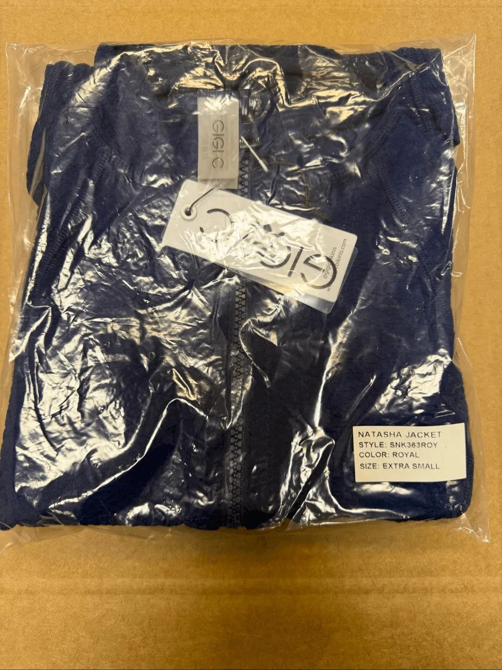 New Gigi C Natasha Snakeskin Zip Up Jacket Royal Blue XS - Image 2