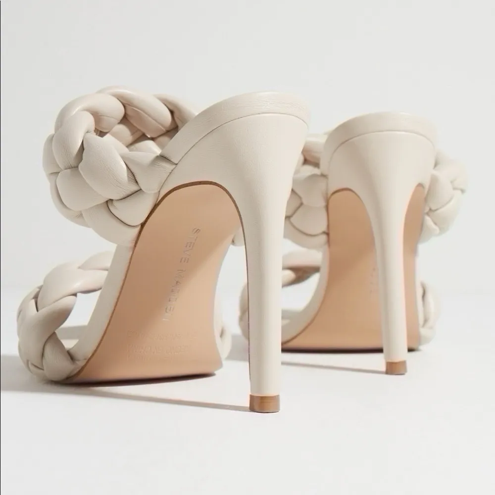 Steve Madden Kenley Plaited Heeled Mules in Off White Sandals Shoes - Image 15