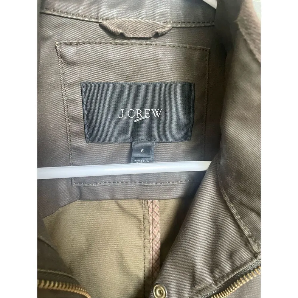 JCrew Women’s Downtown Field Jacket Green Waxed Cotton Size S - Image 6