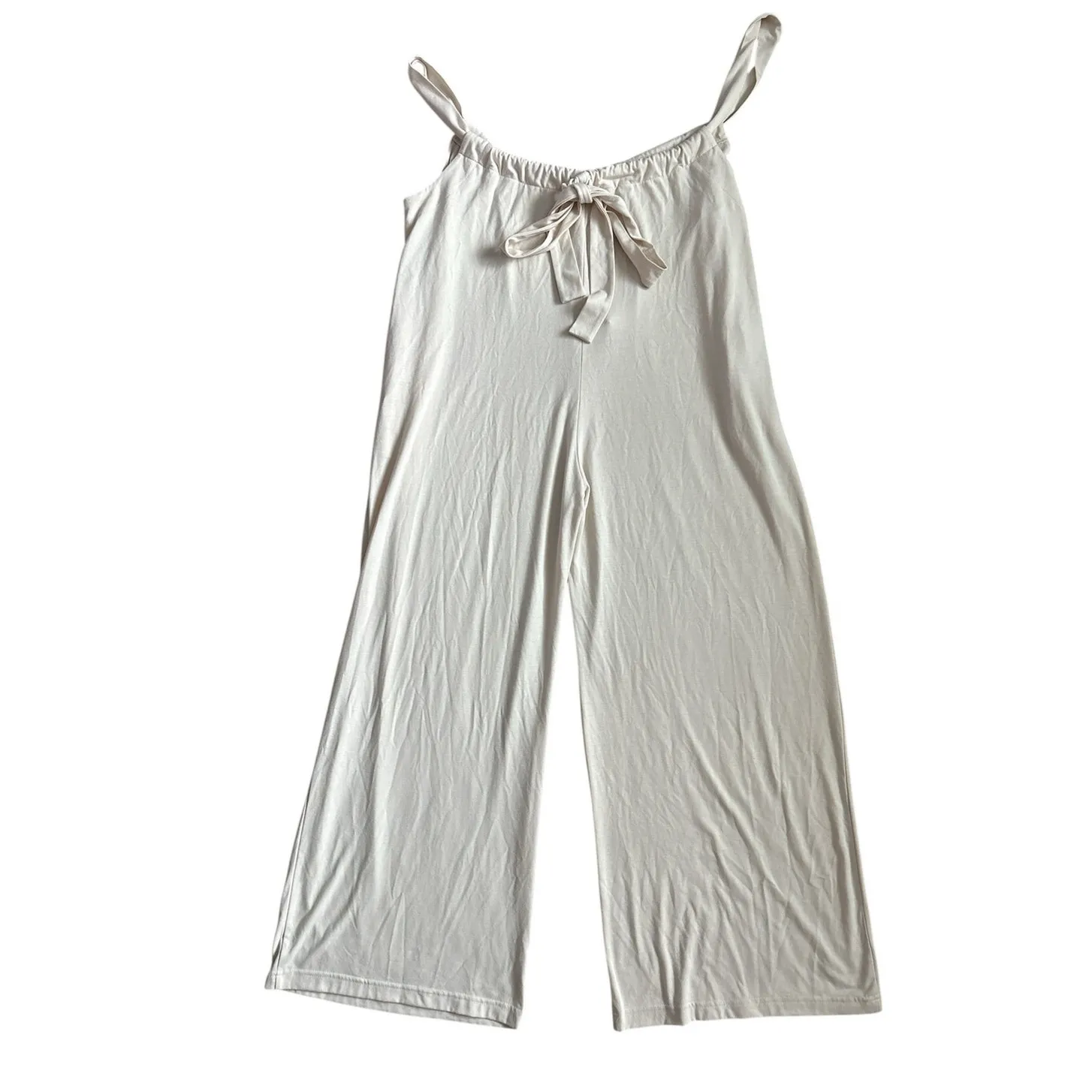 Chelsea & Violet Adjustable Neck Wide Leg Jumpsuit in Cream‎ Pockets Size Small - Image 10