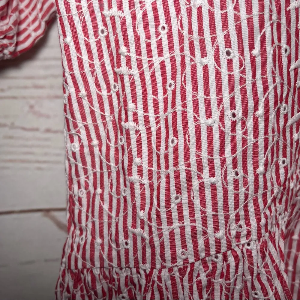 Zara • Basic • Mini Dress • XS • Red & White • Embroidered Floral • Ruched Dress - Image 13