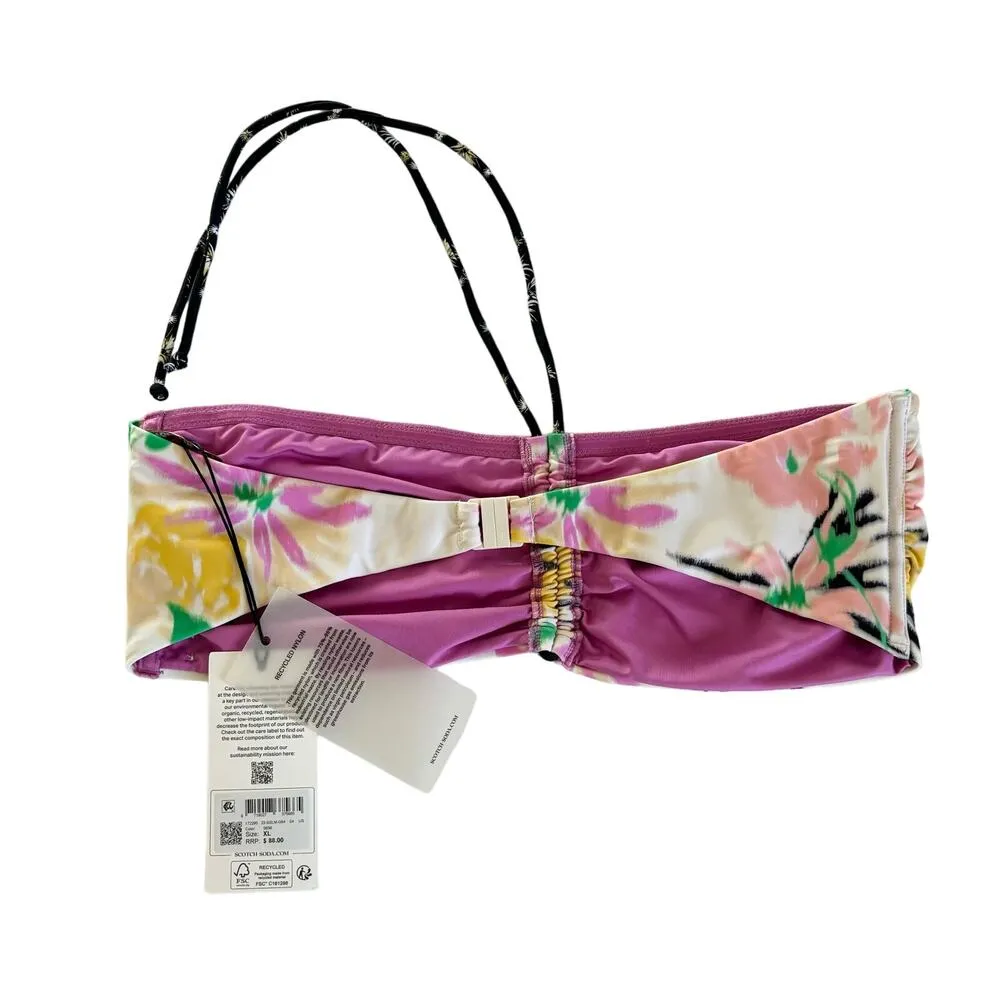 Scotch & Soda White Multicolor Floral Print Halter Tie Bandeau Bikini Top Sz XL - Image 3
