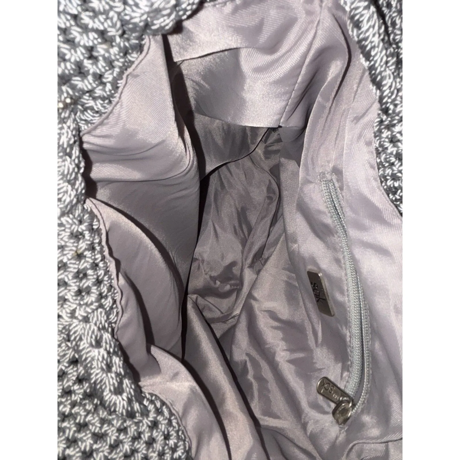 The Sak Bohemian Gray Crochet Drawstring Backpack Bucket Bag Purse - Image 10