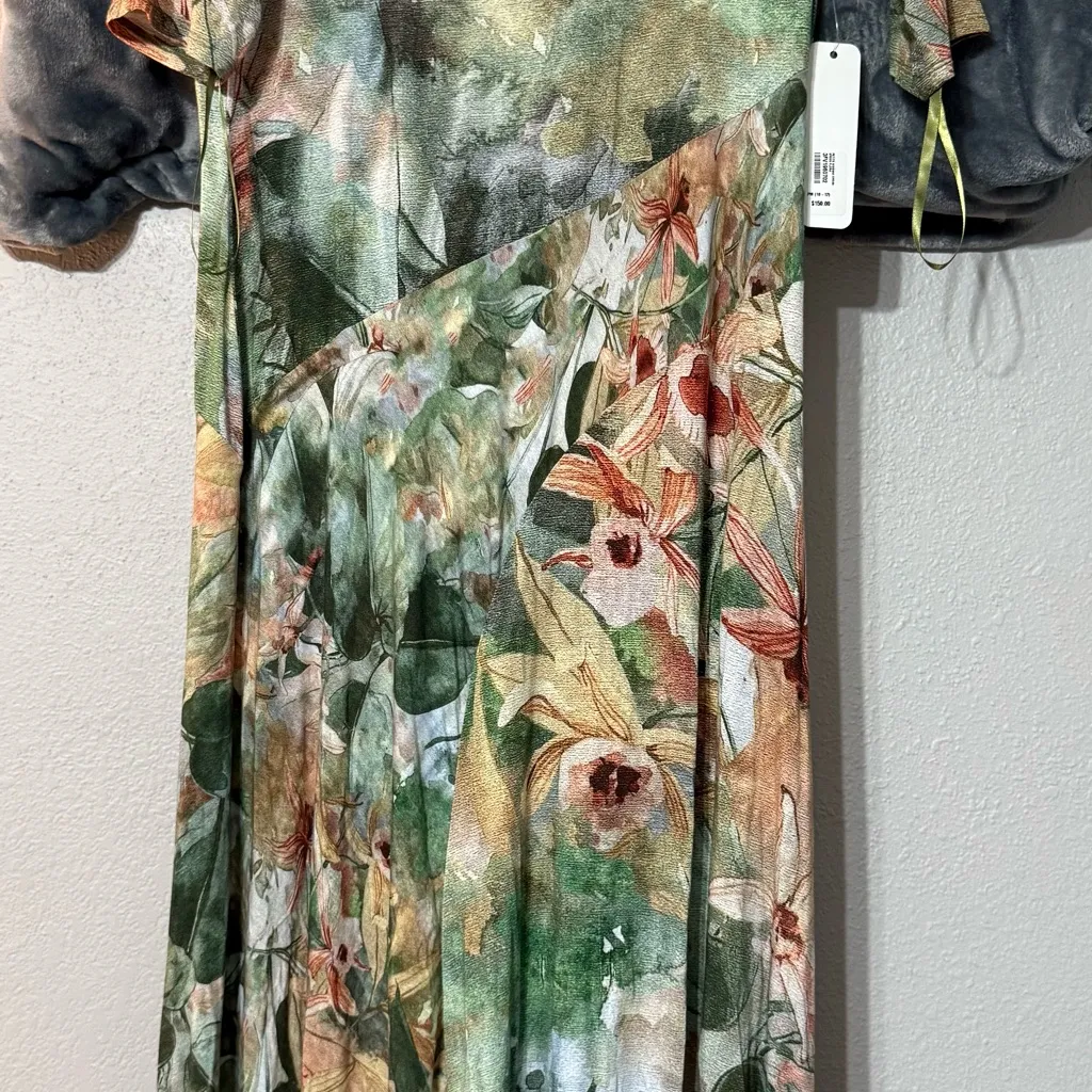NWT Soft Surroundings Vivienne Dress Green and Pink A-line Maxi Dress - Image 6