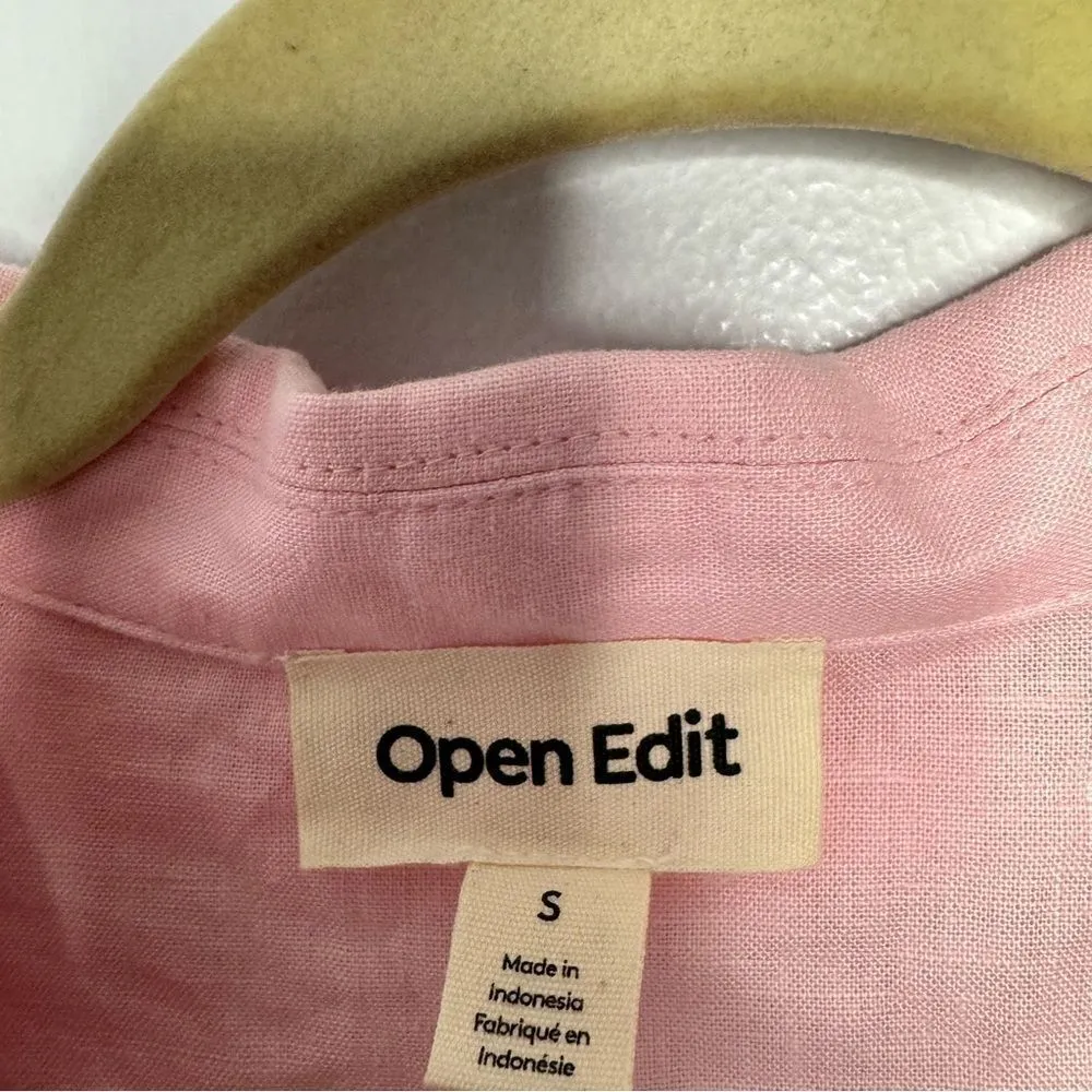 Open Edit cropped button down pink shirt size small - Image 3