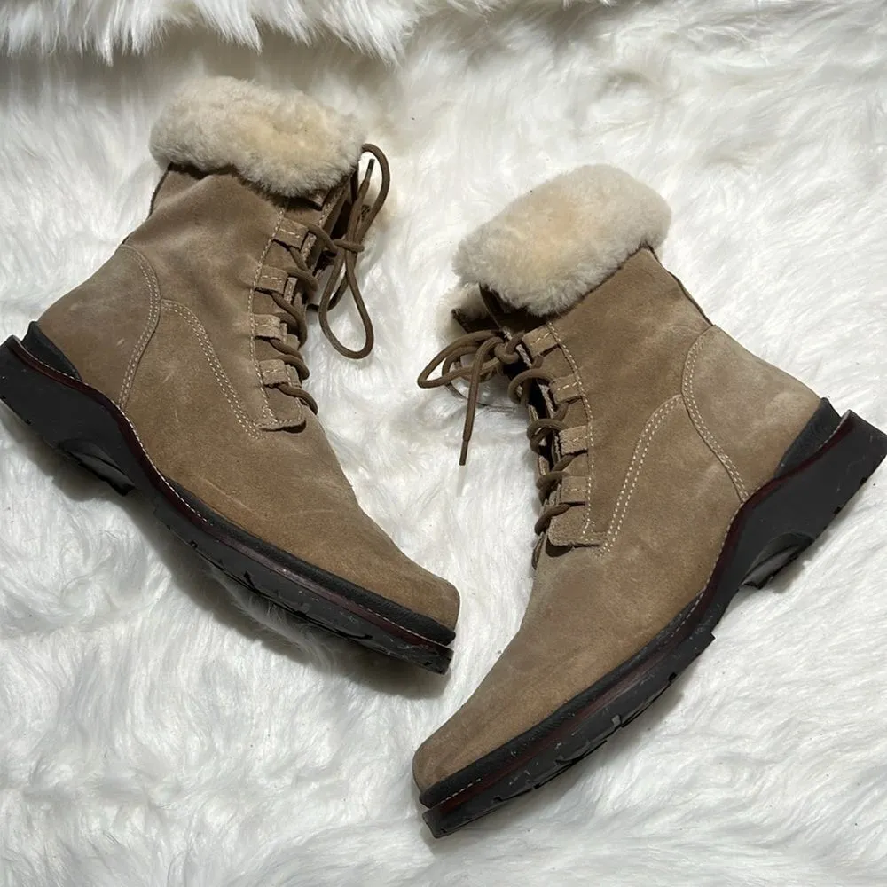 L.L.Bean Tan Suede Shearling Boots Size 10 Fisherman Core B77 Tan - Image 2