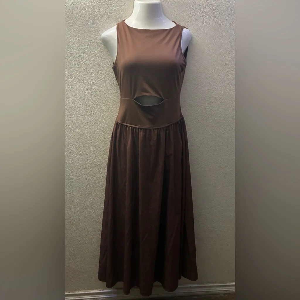 Cupshe Chocolate Brown Cut Out Maxi Dress L - Image 4