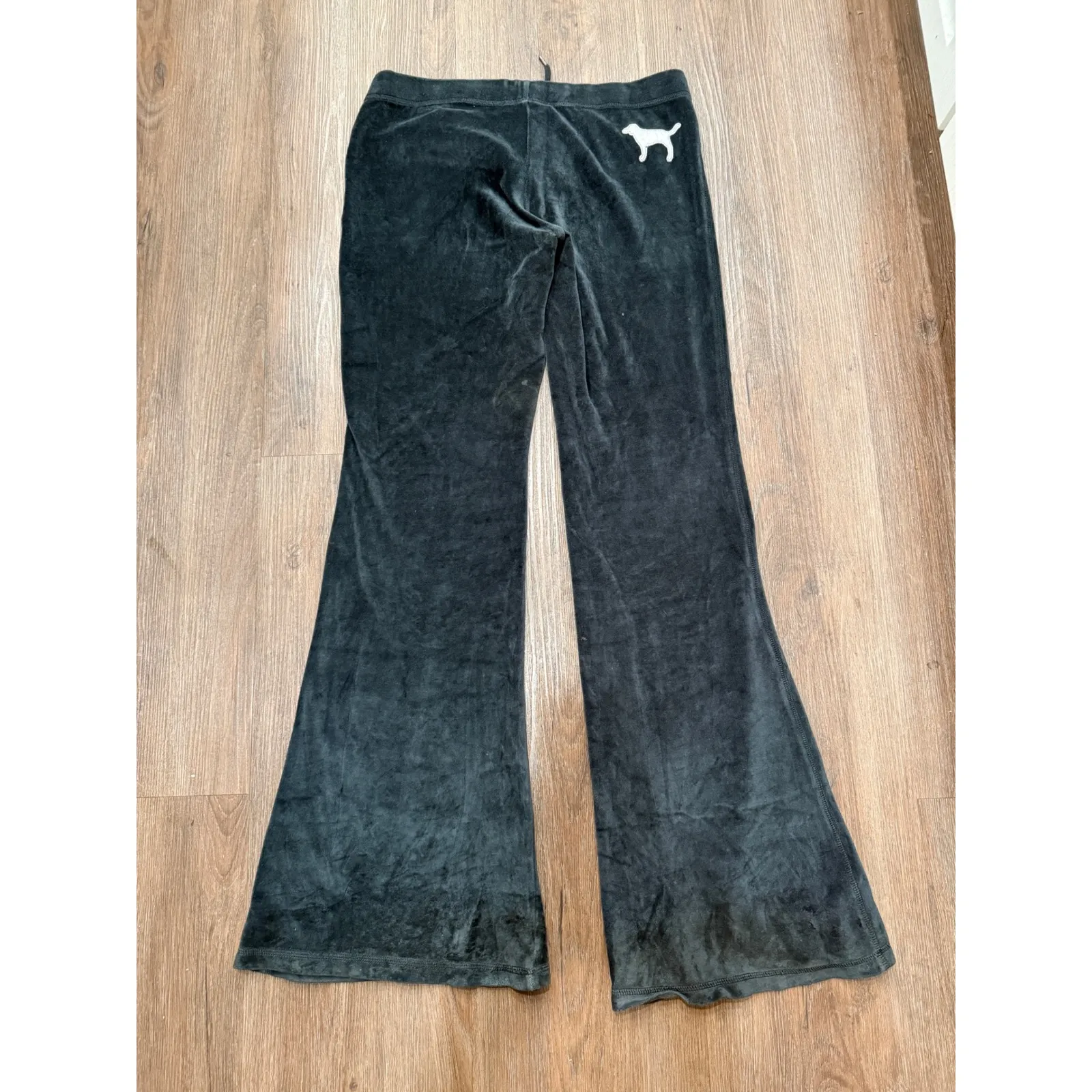 Victoria's Secret PINK Velour Flare Sweatpants Bell Bottoms Embellished Logo M Black Size M - Image 3