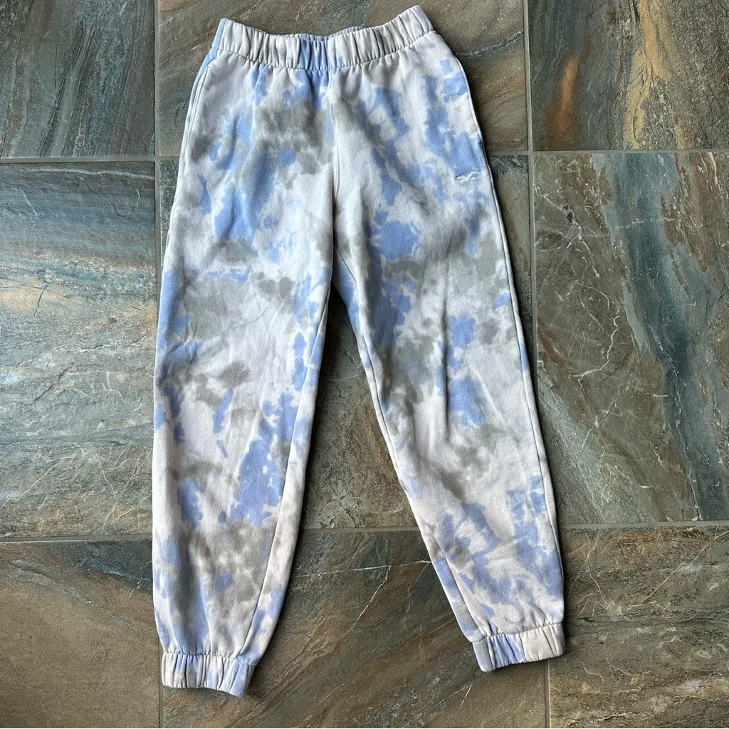 Hollister Feel Good Fleece Dad Joggers Sweatpants Blue Gray Tie Dye Size XS - Image 4