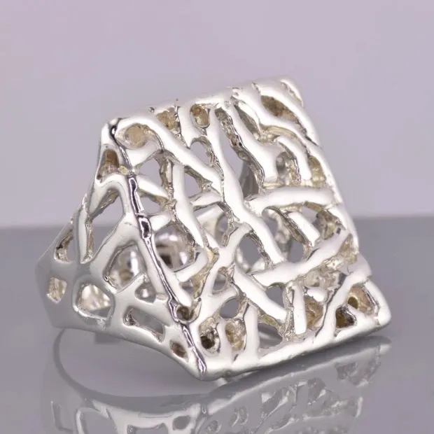 DGS Sterling Silver 22mm Branched Openwork Modernist Band Ring 925 - Image 4
