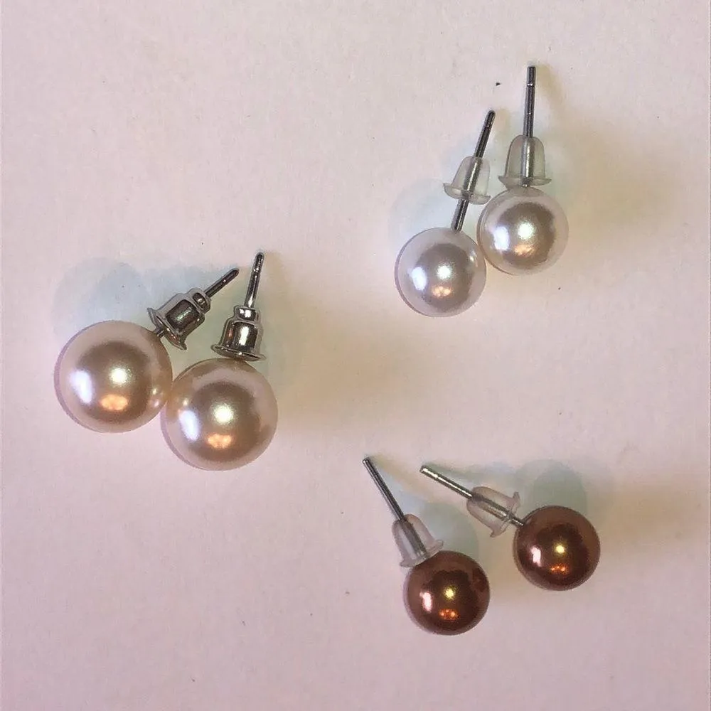 Elegant Faux Pearl Dainty Boho Stud Earrings Set White - Image 3