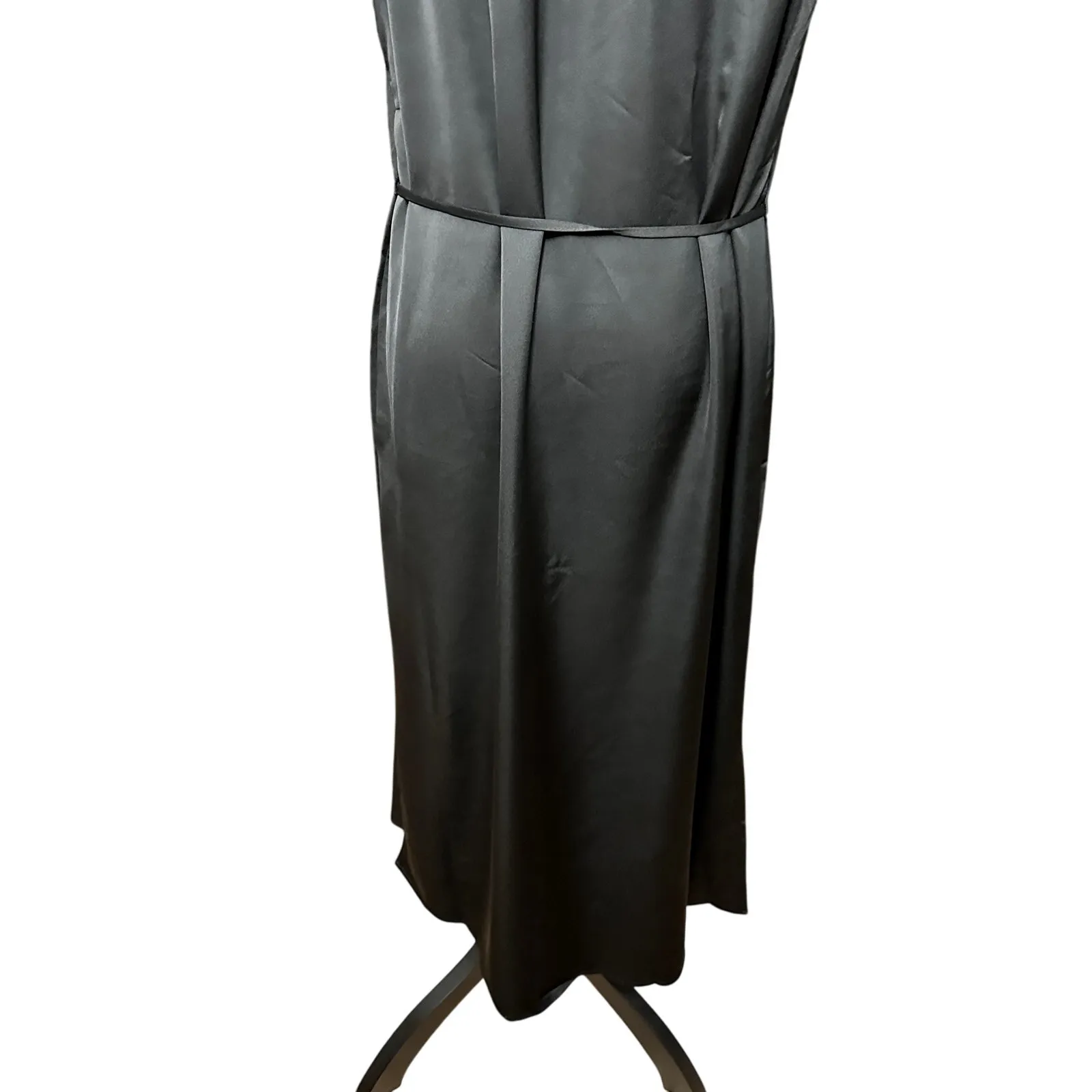 INC Midi Slip Dress Satin Crepe Halter Neck Waist Tie Side Slits Black W 14 NWT - Image 8