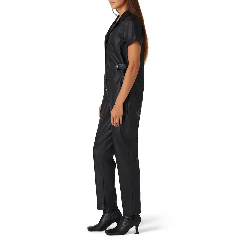 MINKPINK Liaison Black Faux Leather Utility Short Sleeve Jumpsuit Size XS - Image 3