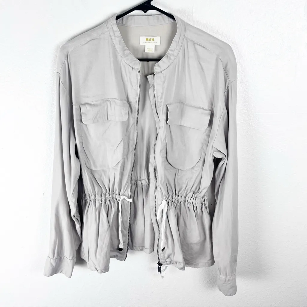 ANTHROPOLOGIE MAEVE Linen Blend Cinch Waist Flap Pocket Full Zip Jacket Medium - Image 7