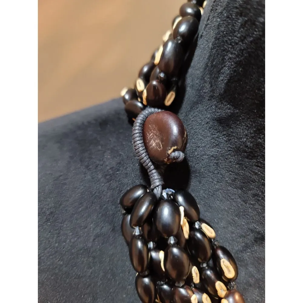 Women's Multi Strand Black Seed Bead Necklace With Loop Button Closure Gold - Image 7