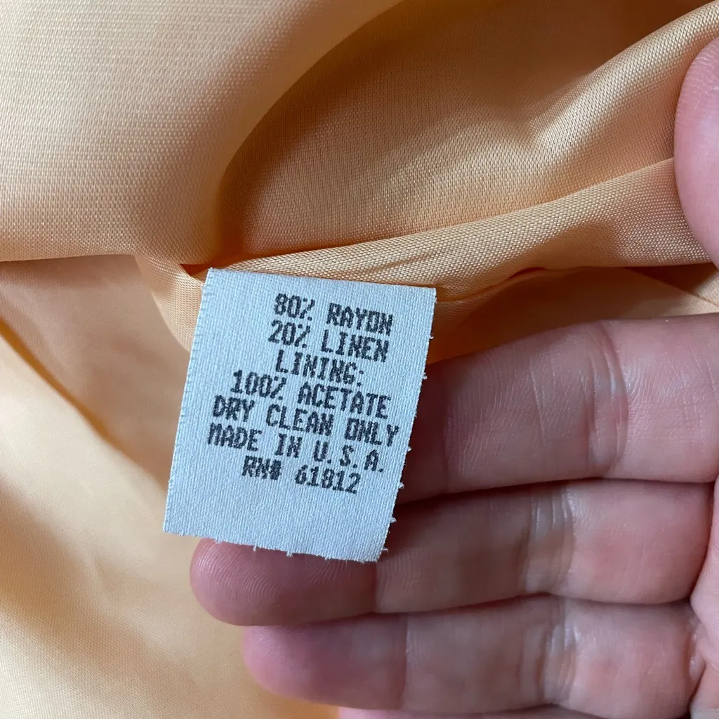 NWT Vntg 80s Barrie Pace LTD Peach Linen Blend Midi Dress Cocktail Workwear Sz M Orange Size M - Image 8