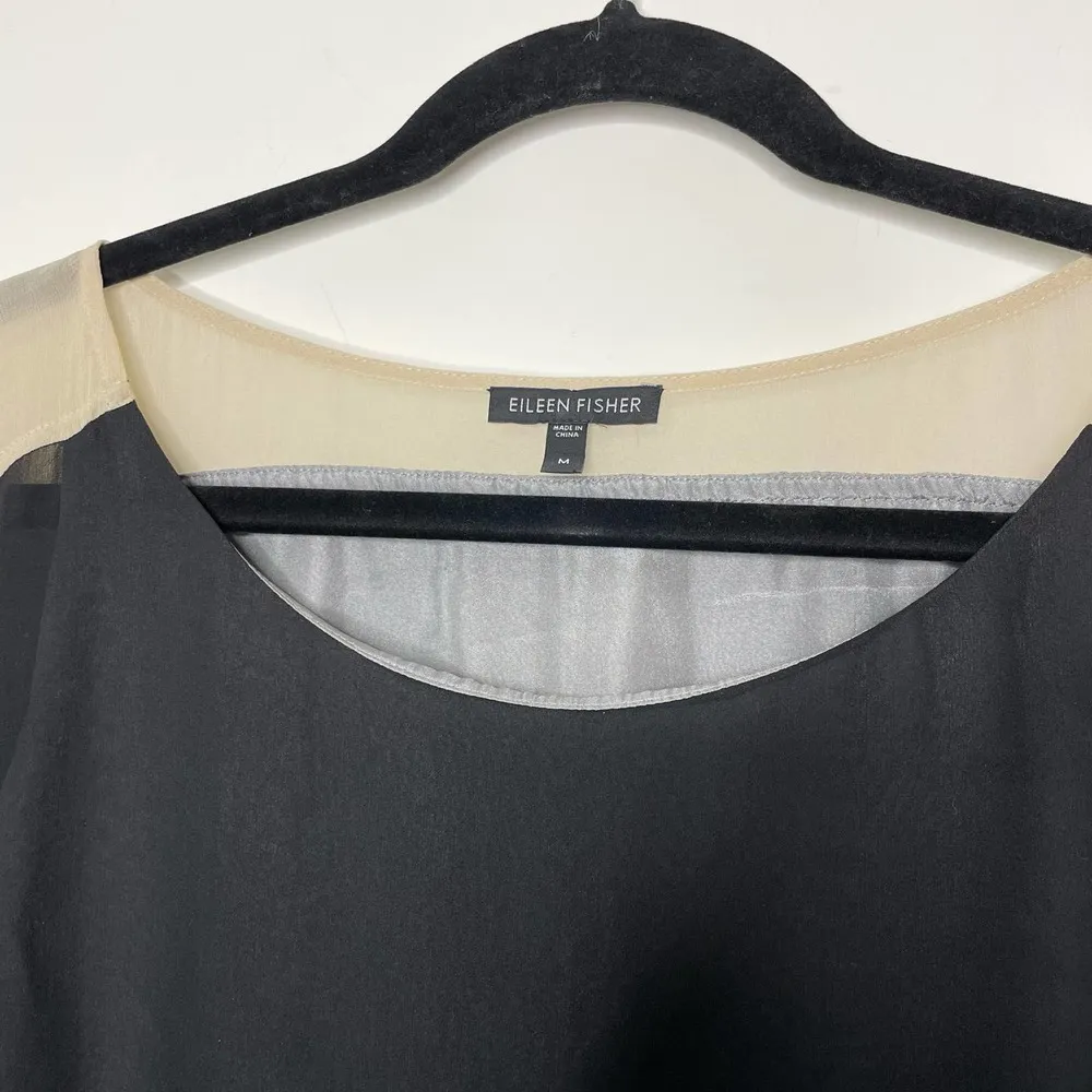 Eileen Fisher  Silk ColorBlock Georgette Blouse M - Image 5