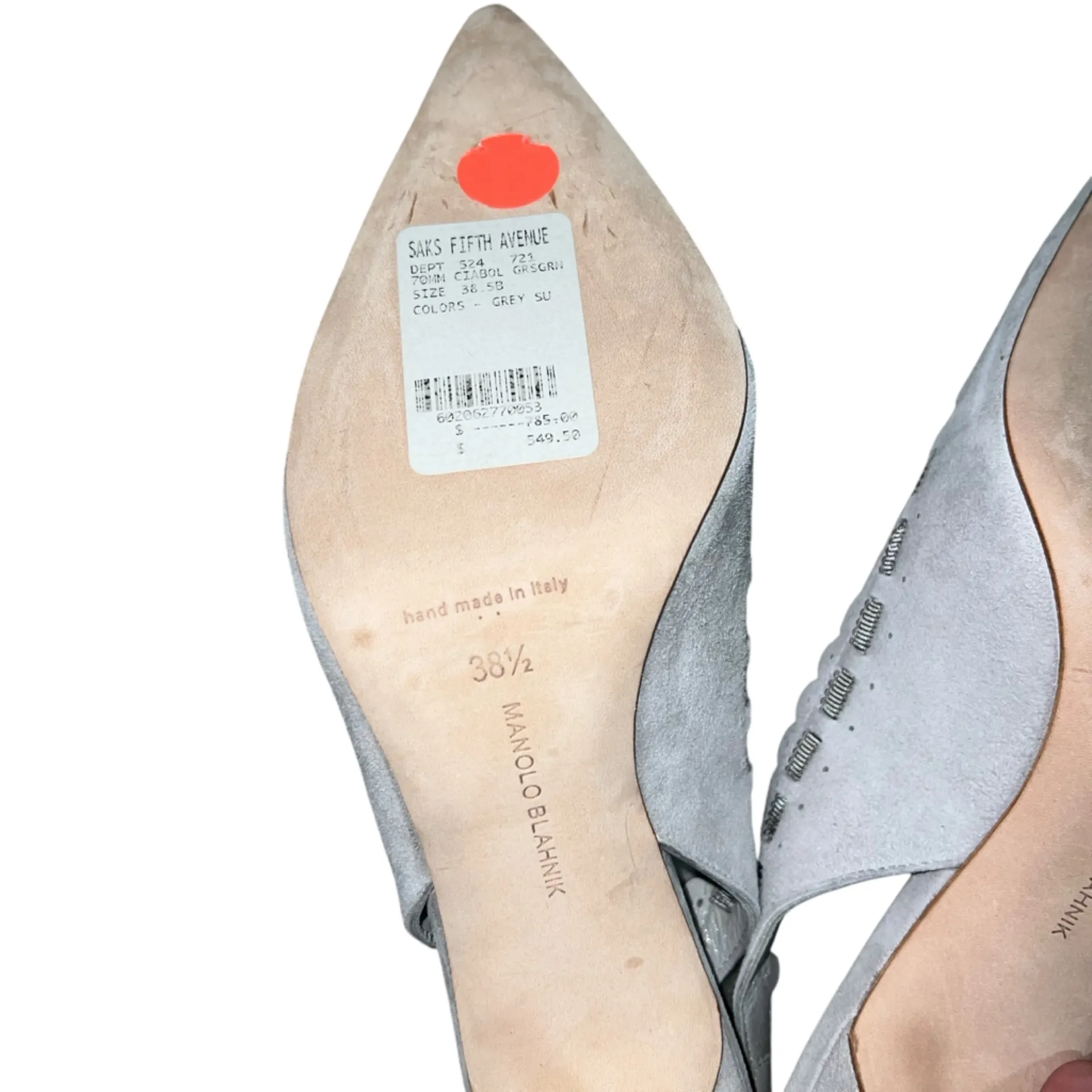 NEW NIB Manolo Blahnik Ciabol Scalloped Slingback Pointed Toe Pumps Gray Suede - Image 9