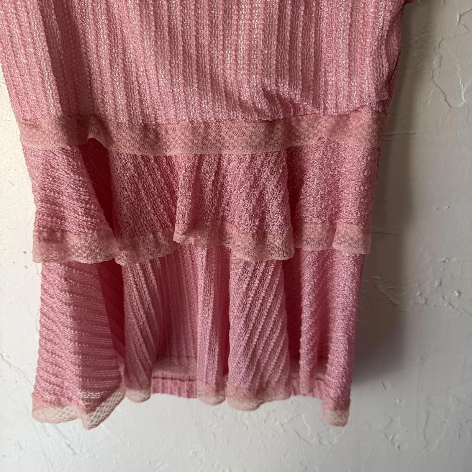 Yves Top Y2k Small Pink Sheer Lace Tiered Sleeveless Flowy Ruffle Fairy Coquette - Image 3