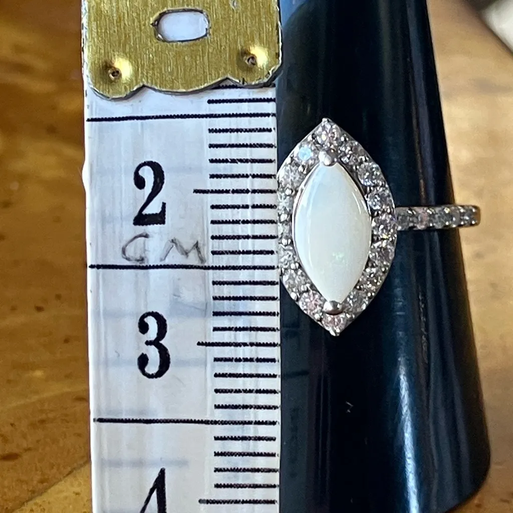 Australian White Opal Moissanite Sterling Silver Ring Size 9 - Image 7