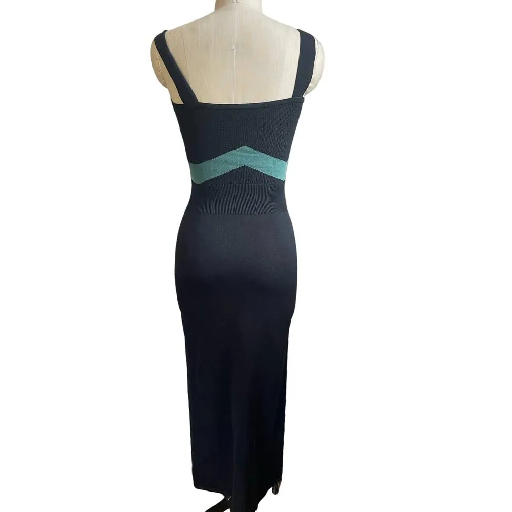 Mila Zovko Luna Knit Strppy Sleeveless Cotton Black & Teal Maxi Dress Small - Image 6