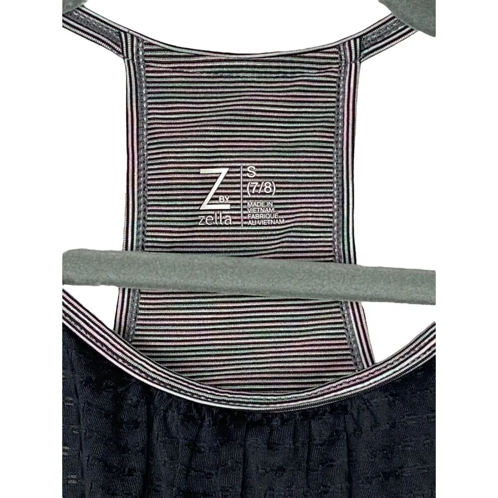 Zella Athletic Yoga Sleeveless Tank Top Builtin Bra Racerback S Black Grey #2974 - Image 6