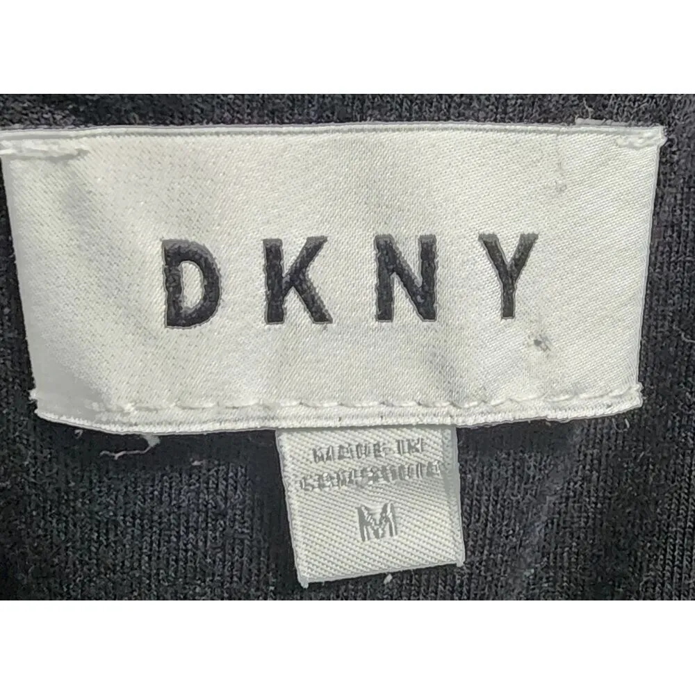 DKNY Black V-Neck Knit Dress Casual 3/4 Sleeve Pocket Front Size‎ M - Image 3
