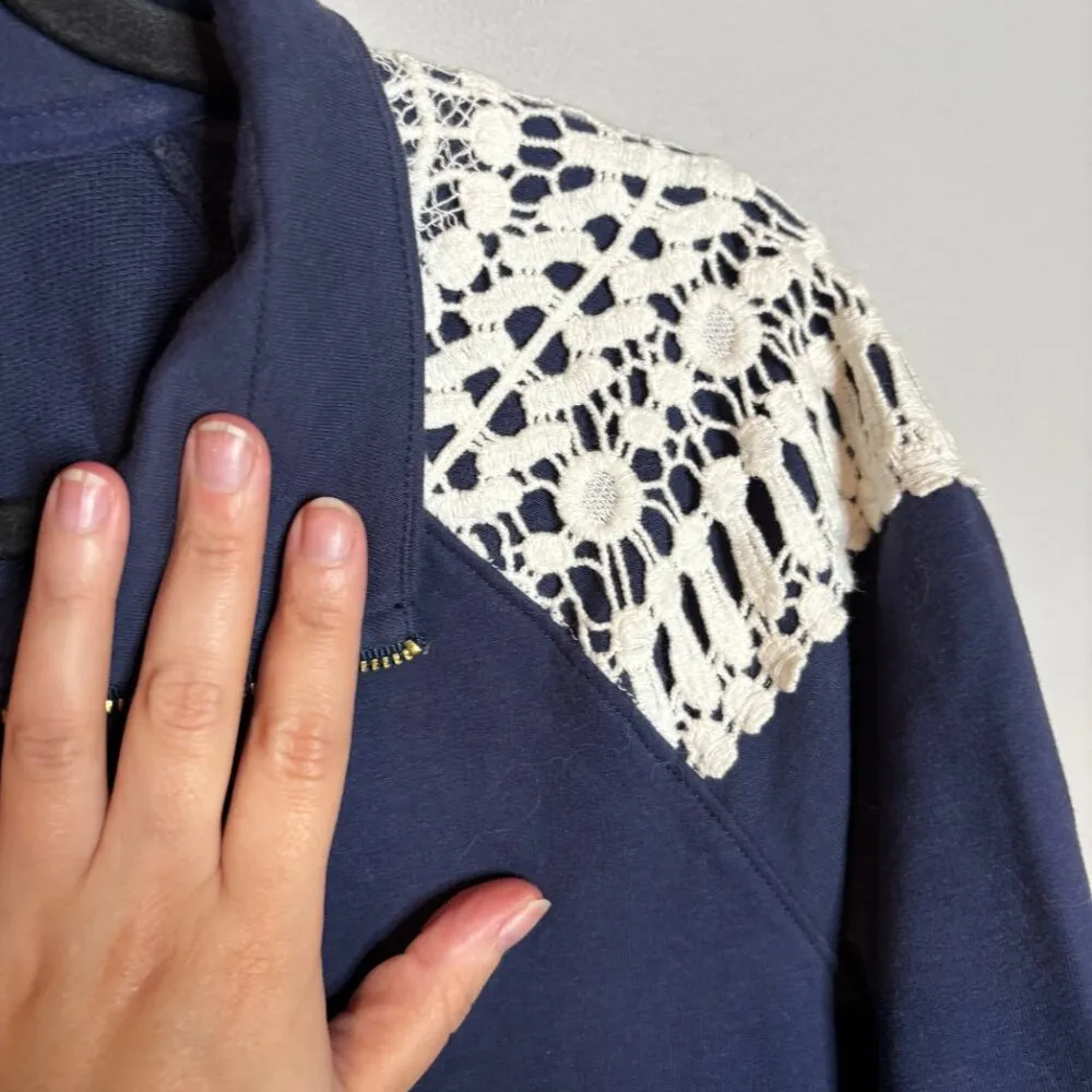 Lilly Pulitzer navy blue Skipper Popover crochet shoulder - Image 2