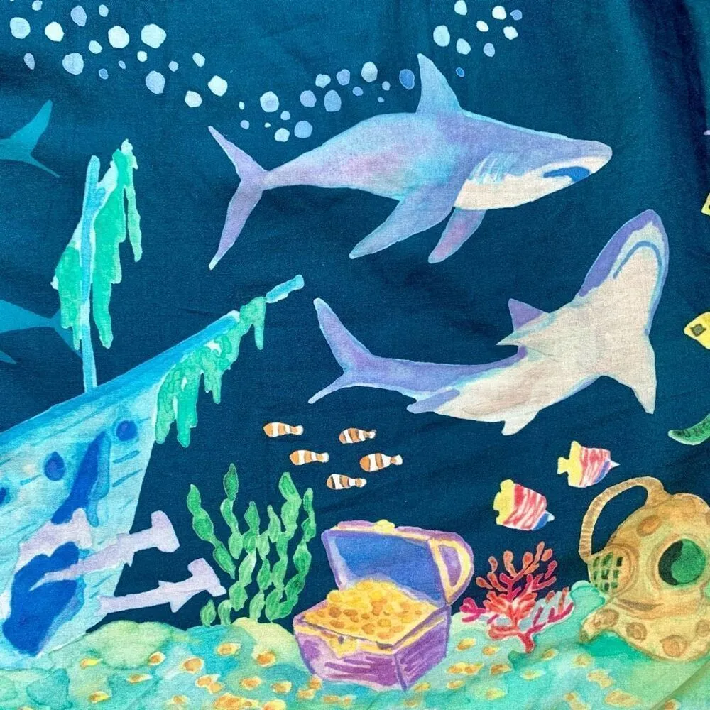 ModCloth Blue Button Front Short Sleeve Shirt Aquatic Shipwreck Shark Collared - Image 9