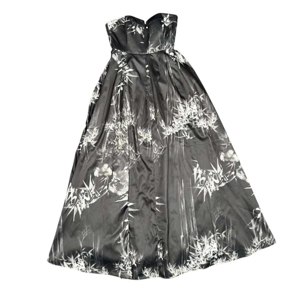 Sau Lee Olivia Strapless Long Maxi Gown Dress Floral Black Gray White 8 - Image 4