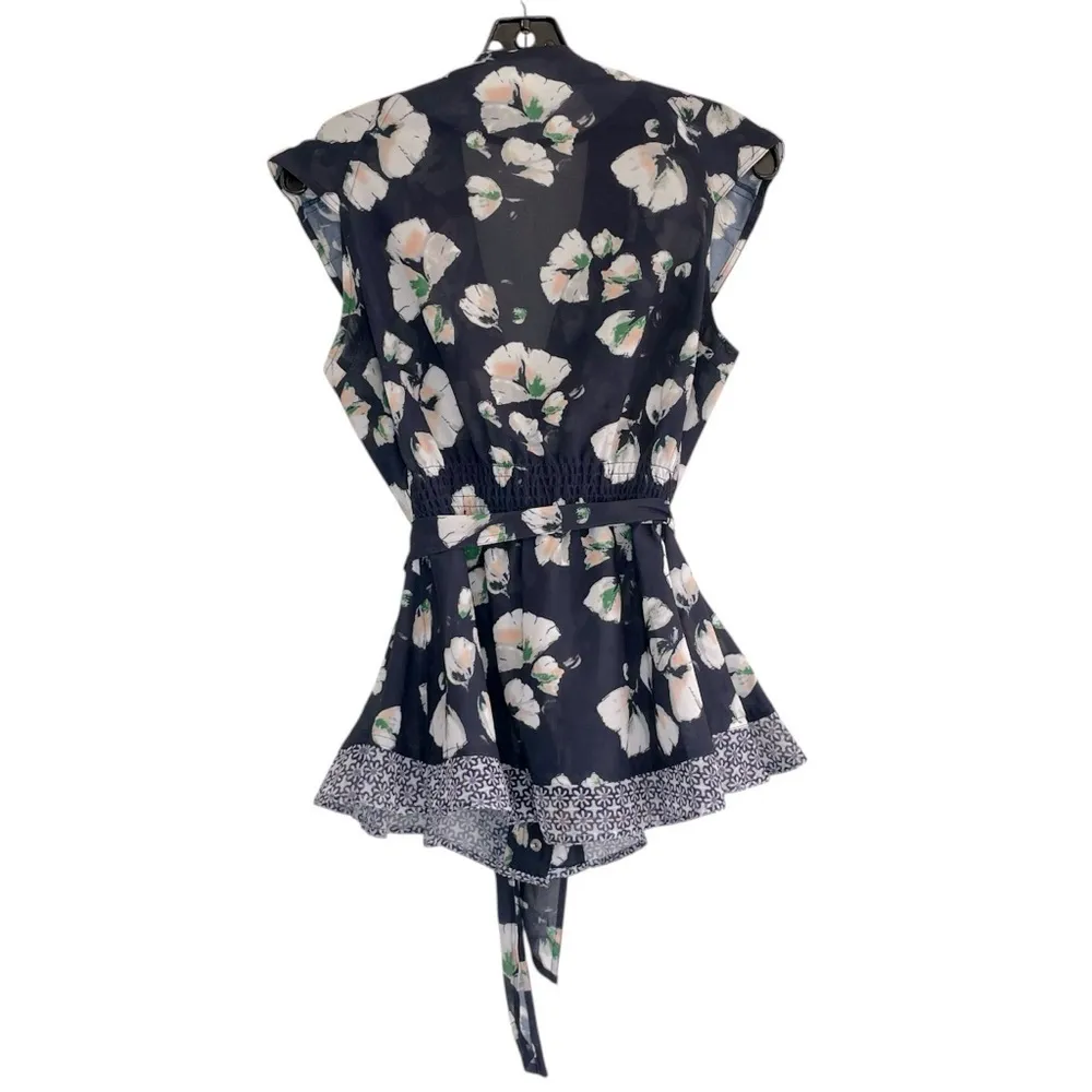 Byron Lars Navy Blue and White, Peach and Green floral sleeveless top size 6 - Image 5