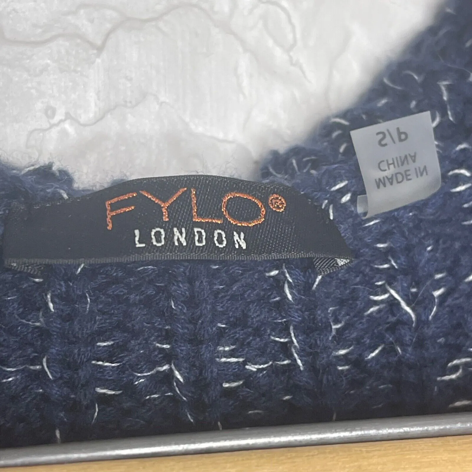 Fylo London Size Small Hooded Sweater Cardigan Open Front Fringe Blue - Image 9