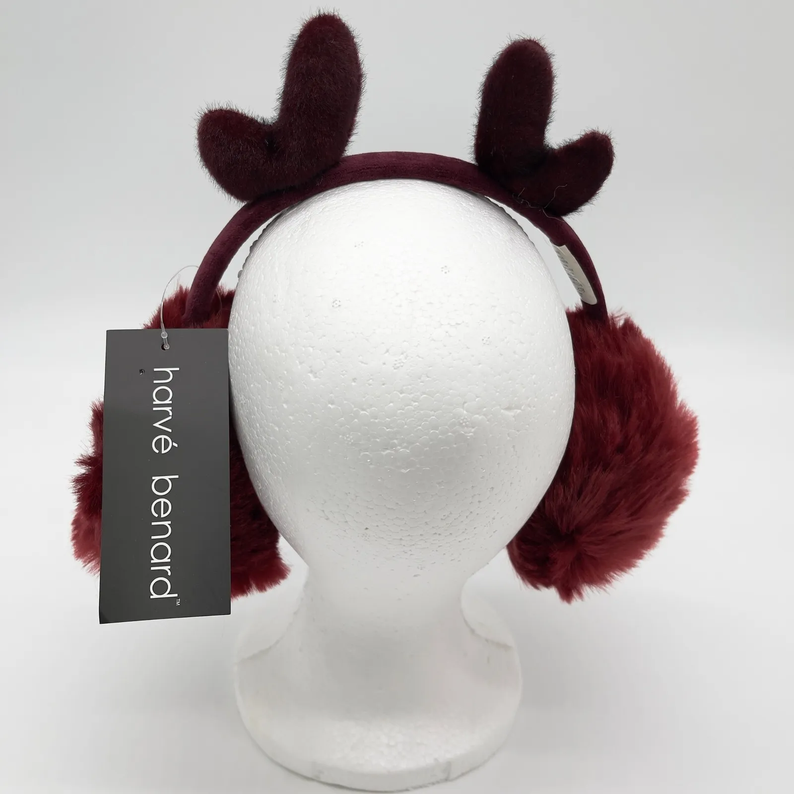 Herve Benard Faux Fur Earmuffs Antlers OS Winter Après Ski Festive Reindeer Red - Image 3