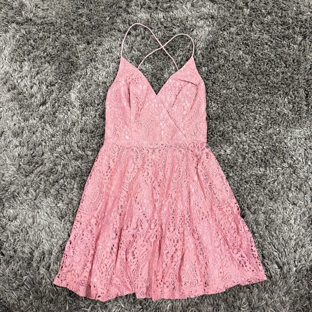 ASOS Design Lace Prom Mini Dress with Lace Up Back in Pink, Size 6​​​​​ - Image 3