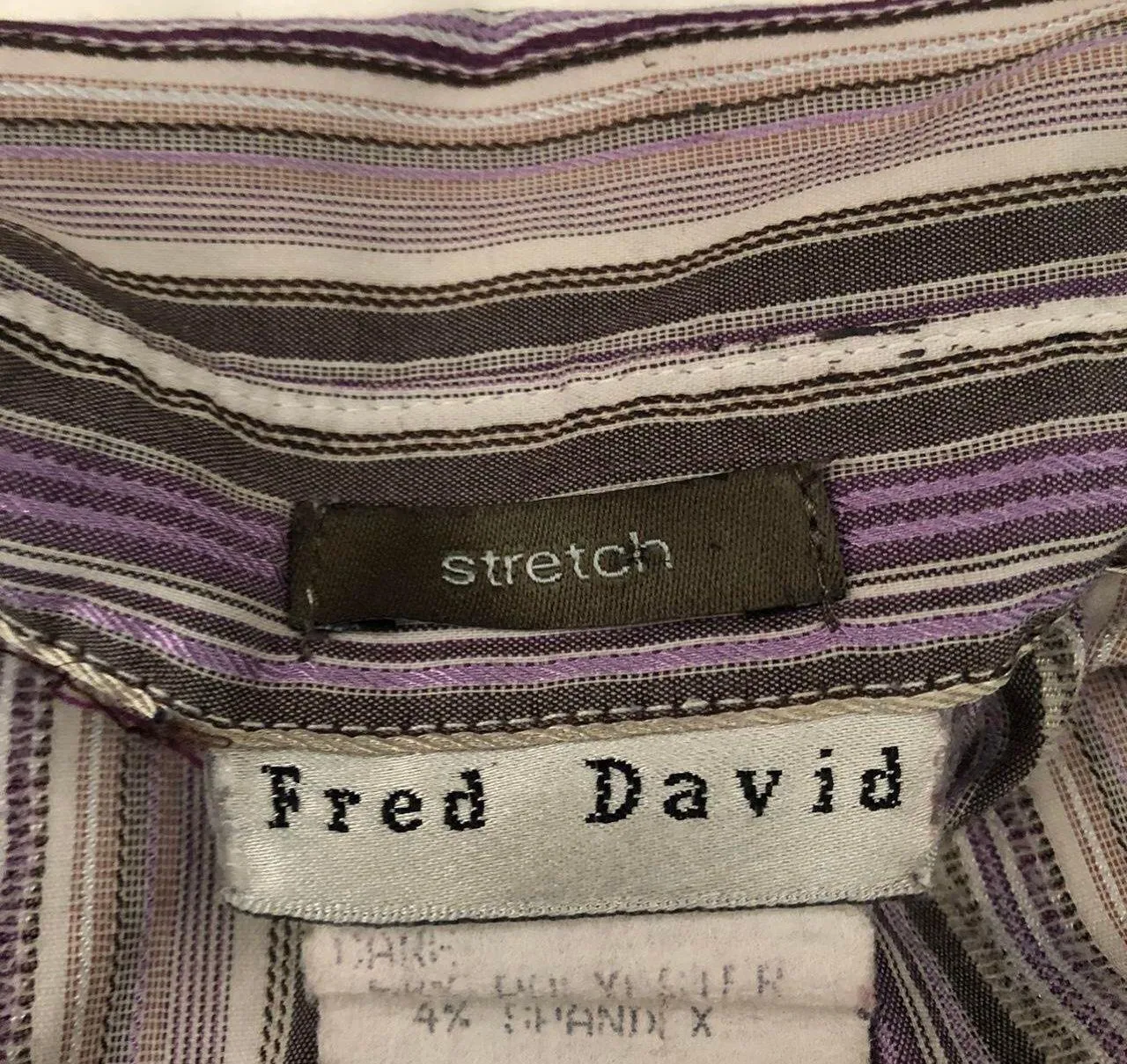 2000s Y2K purple white striped short sleeve fitted button up down shirt top blouse ruffle front office siren core -XS Measurement in pics - Image 3