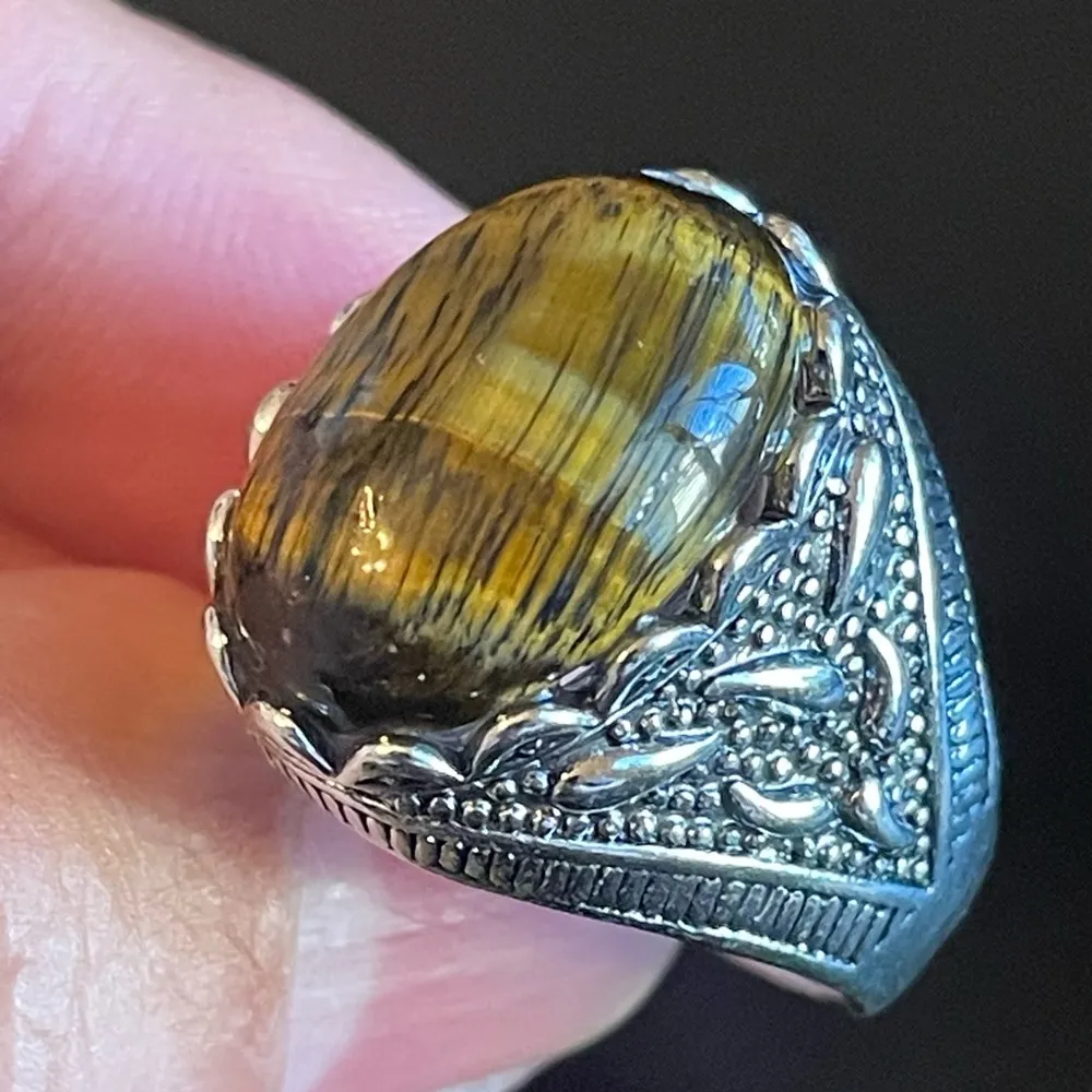 Cool tigers eye stone S925 silver ring size 10 - Image 7