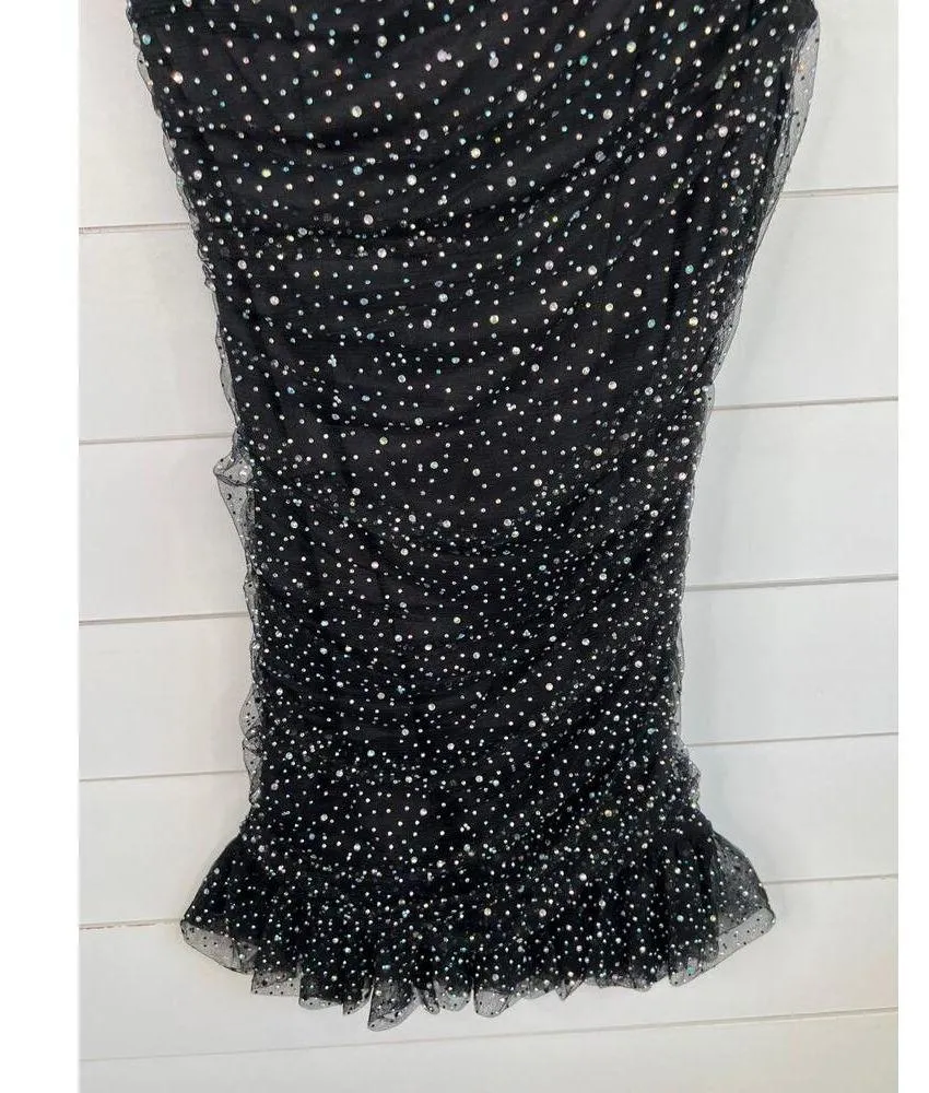 Violet Weekend Black Mini Ruffled Trim Rhinestone Glitter One Shoulder Dress 5/6 Size undefined - Image 10