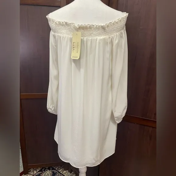 NWT Nicole Miller Artelier Ivory Off The Shoulder‎ Silk Dress Large - Image 2