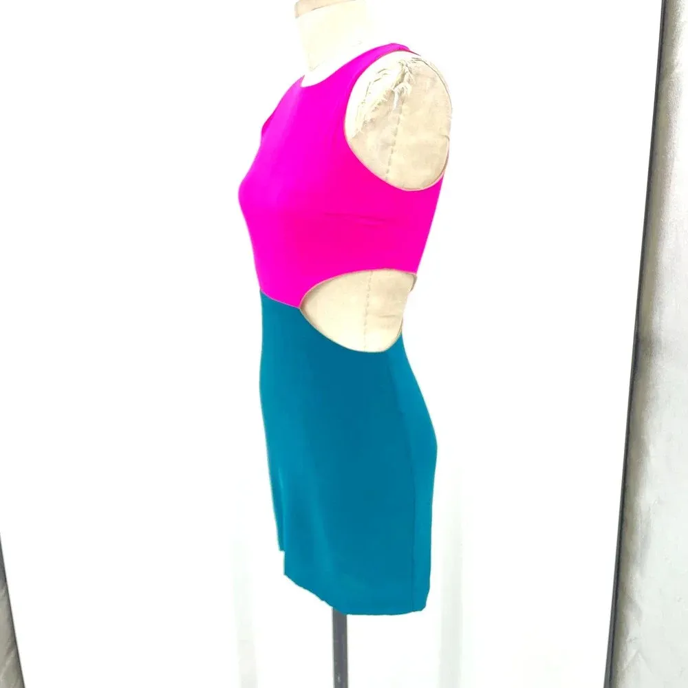 Naven 2-Tone‎ Silk Colorblock Side Cut-Out High Neck Silk Mini Dress Size Small - Image 4