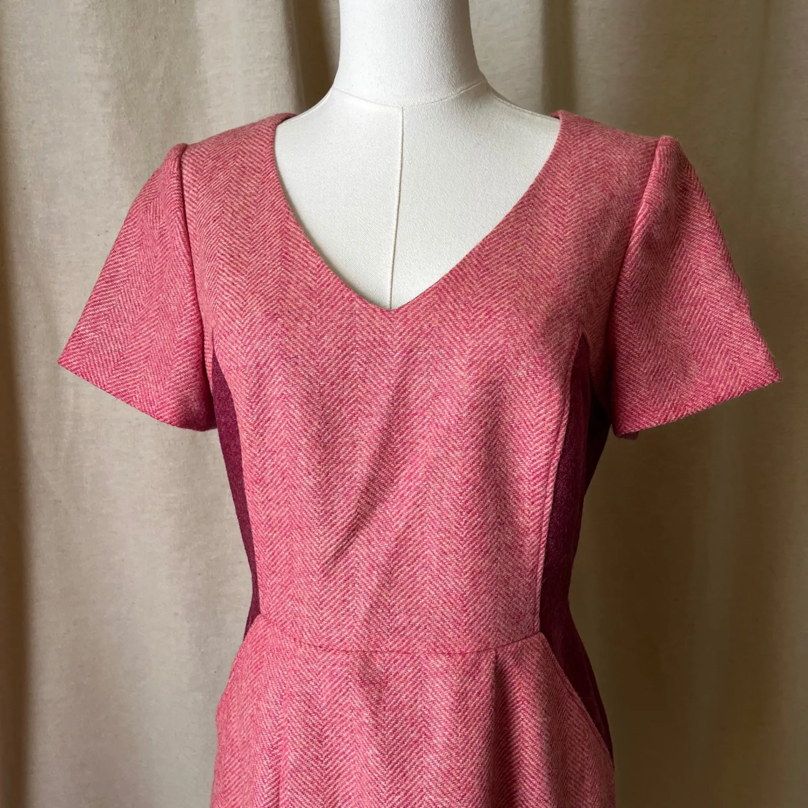Boden‎ British Tweed by Moon Pink Wool Herringbone Dress UK12R / US8R Size 8 - Image 8