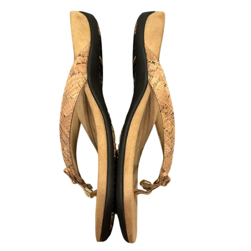 VIONIC BELLA II TOE POST GOLD CORK TAN BOW FRONT SANDAL 9.5 - Image 4