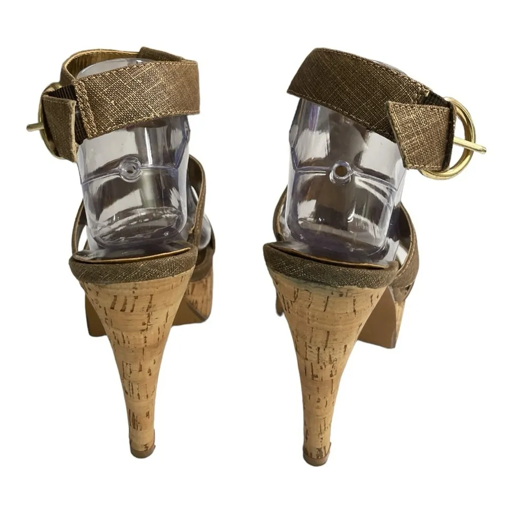 Chinese laundry denim and gold strapped cork heels size 10M - Image 4