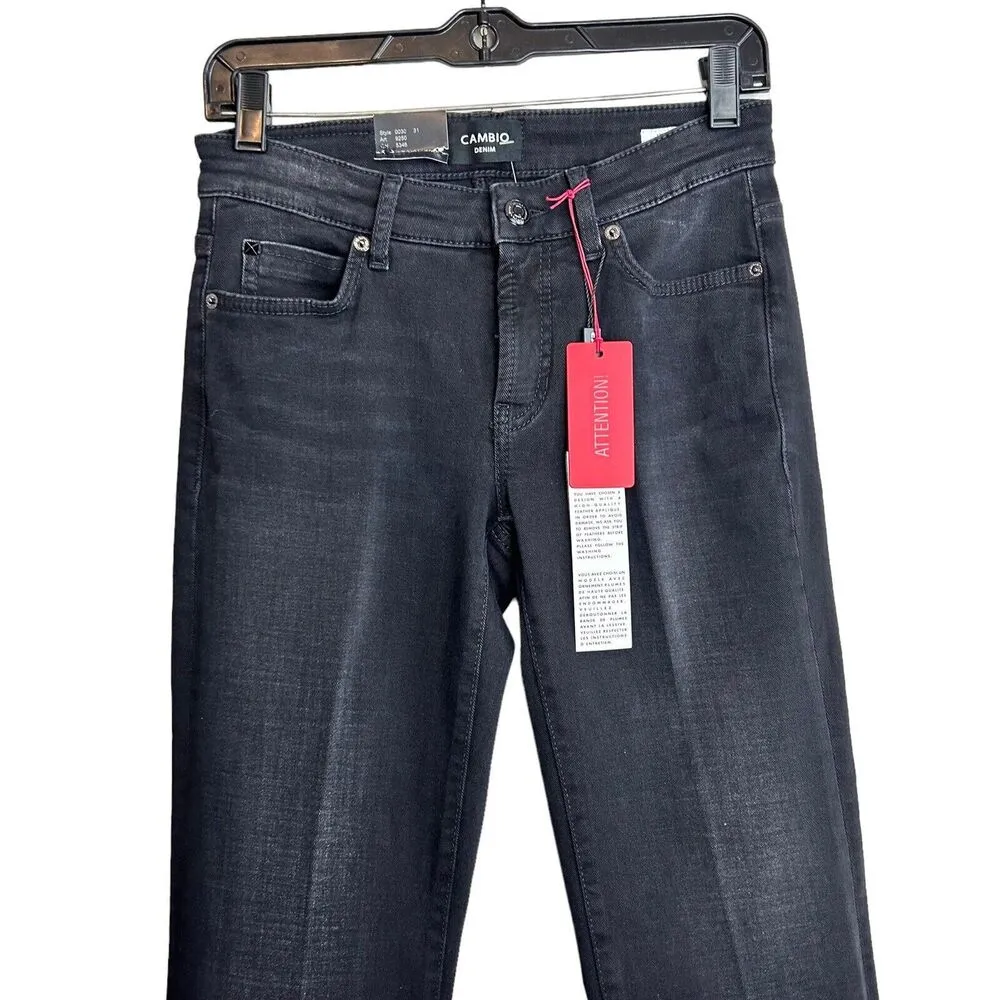 Cambio Jeans Womens 4 Black Flare paris easy kick feather Sequin hem NEW Denim - Image 3