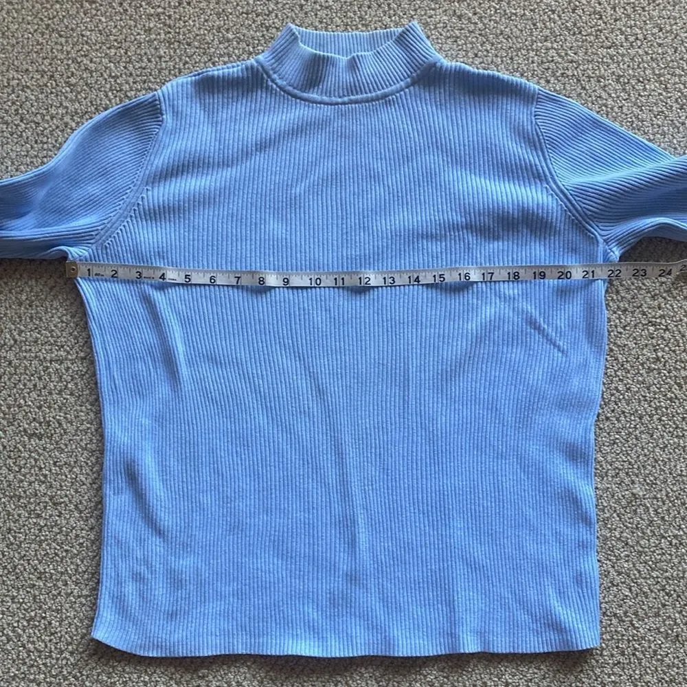 Karen Scott Mock Neck Sweater Pale Blue Medium Pullover Ribbed Long Sleeve EUC - Image 6