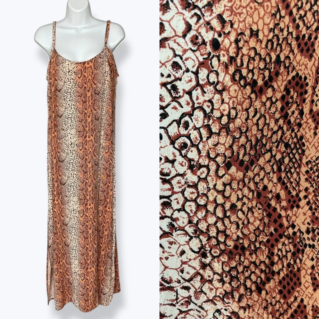 Handmade Dress Snakeskin Print Maxi Snake Reptile Brown Sleeveless‎ Summer Slits - Image 2