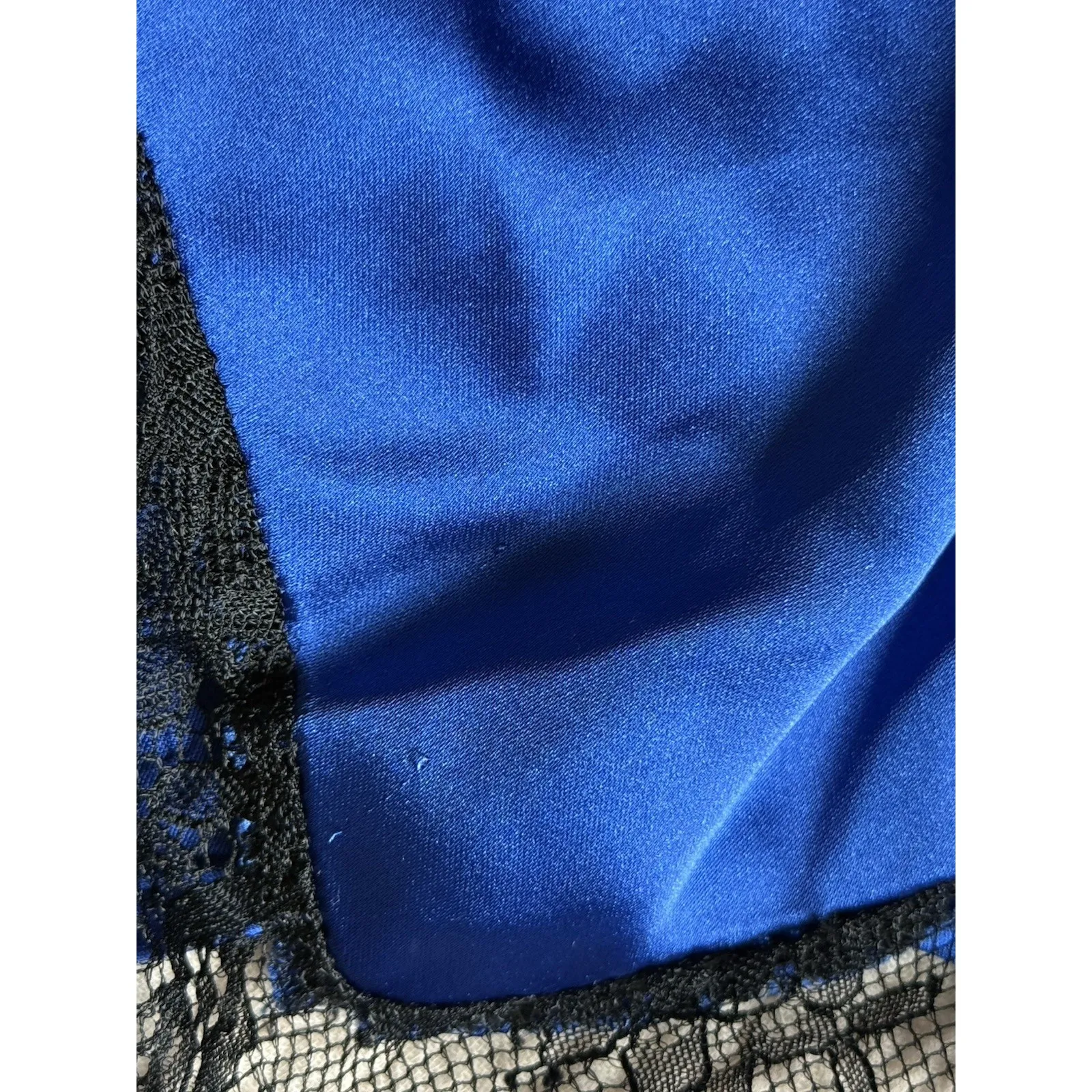 Delfi Collective Alexis Dress Size Small Blue Satin Black Lace Panels Slip Maxi - Image 6